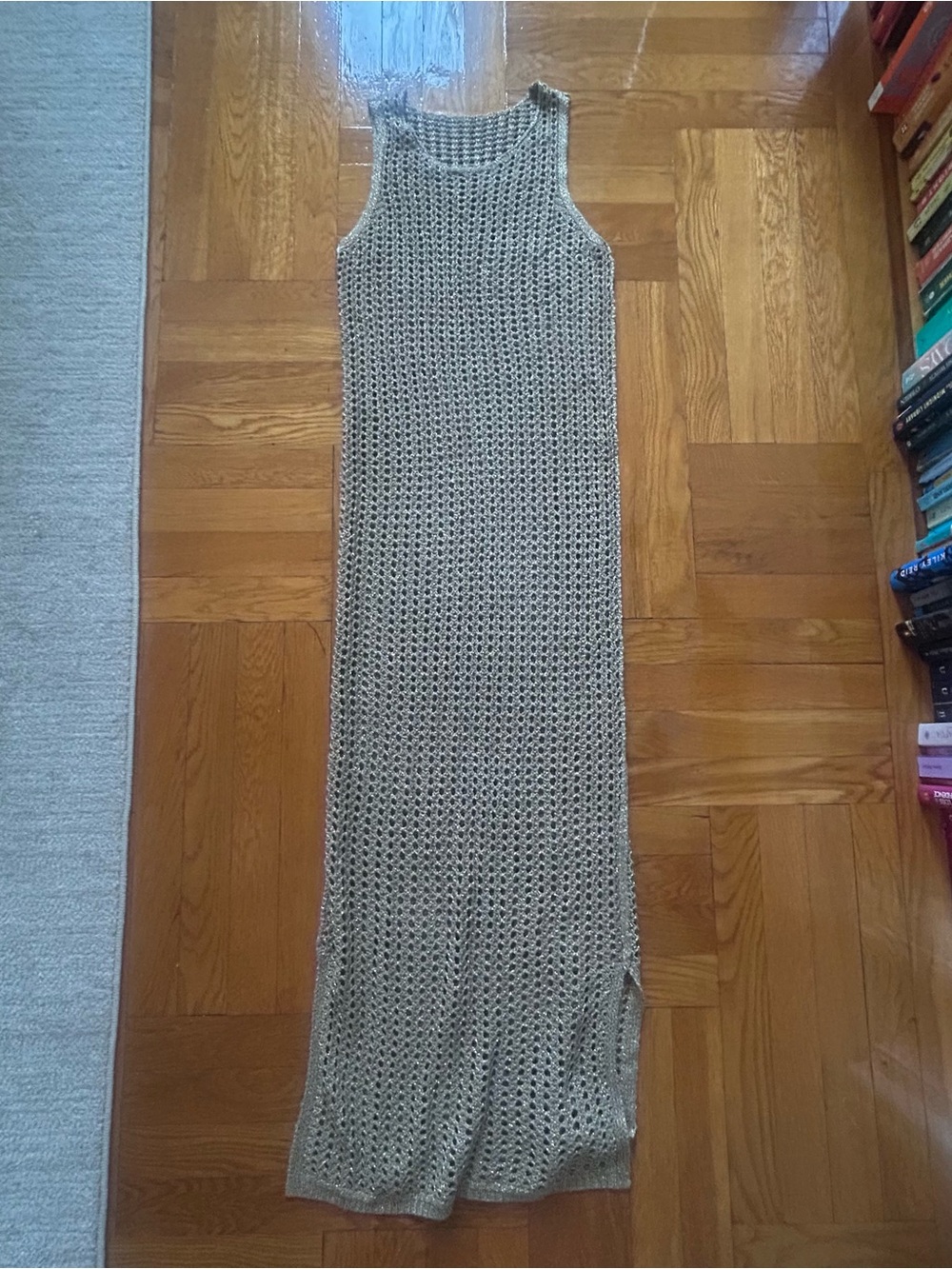 Sleeveless Knit Maxi Dress in Beige and Gold Metallic